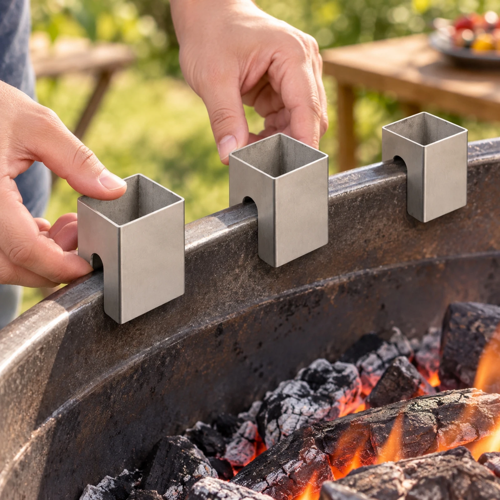 3 Pieces Stainless Steel Square Barbecue Spacer Bracket Non-Slip Square Grill Spacer with Side Notch for Outdoor Grilling