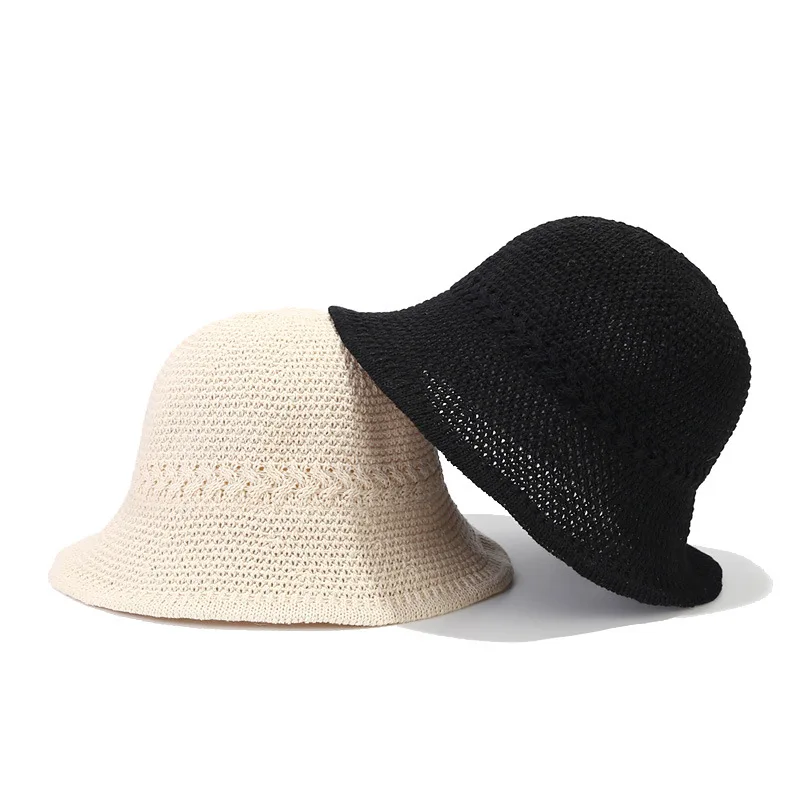 Summer New Casual Thin Section of Pure Color Hollow Knit Fisherman Hat