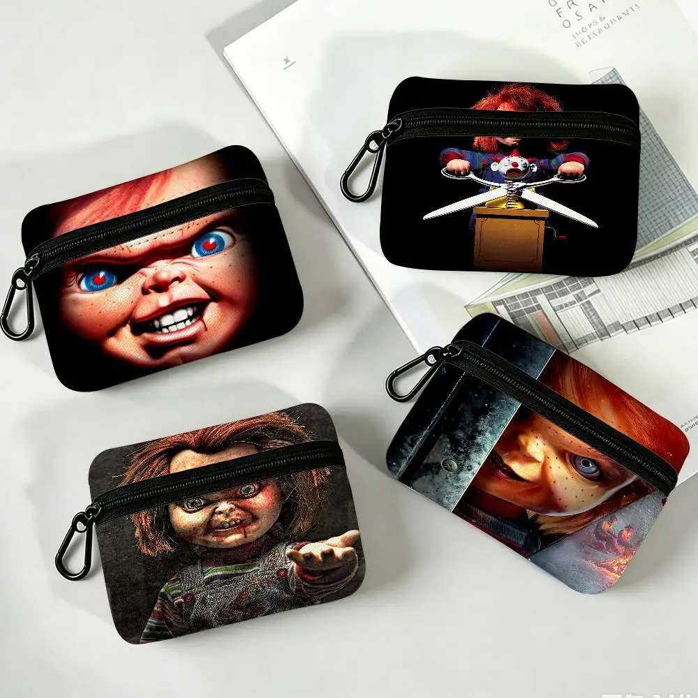 C-Classic-Chucky-Horror-Movie Multifunctional Oxford Cloth Small Pouch With Hook Mini Coin Wallet Earbud Storage Bag