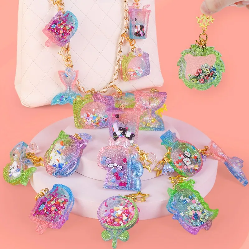 Cute DIY Resin Epoxy Craft Kit - Quicksand Keychain Charms & Hanging Toys with Sparkle Effect for Creative Handmade Projects