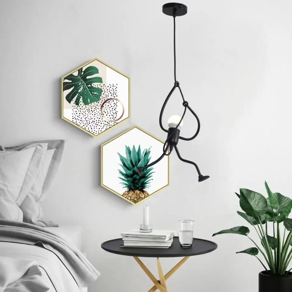 Vintage Iron Little Man Modern Arts Chandelier LED Ceiling Lamp Home Living Room Children Bedroom Decor Black E27 Pendant Lights