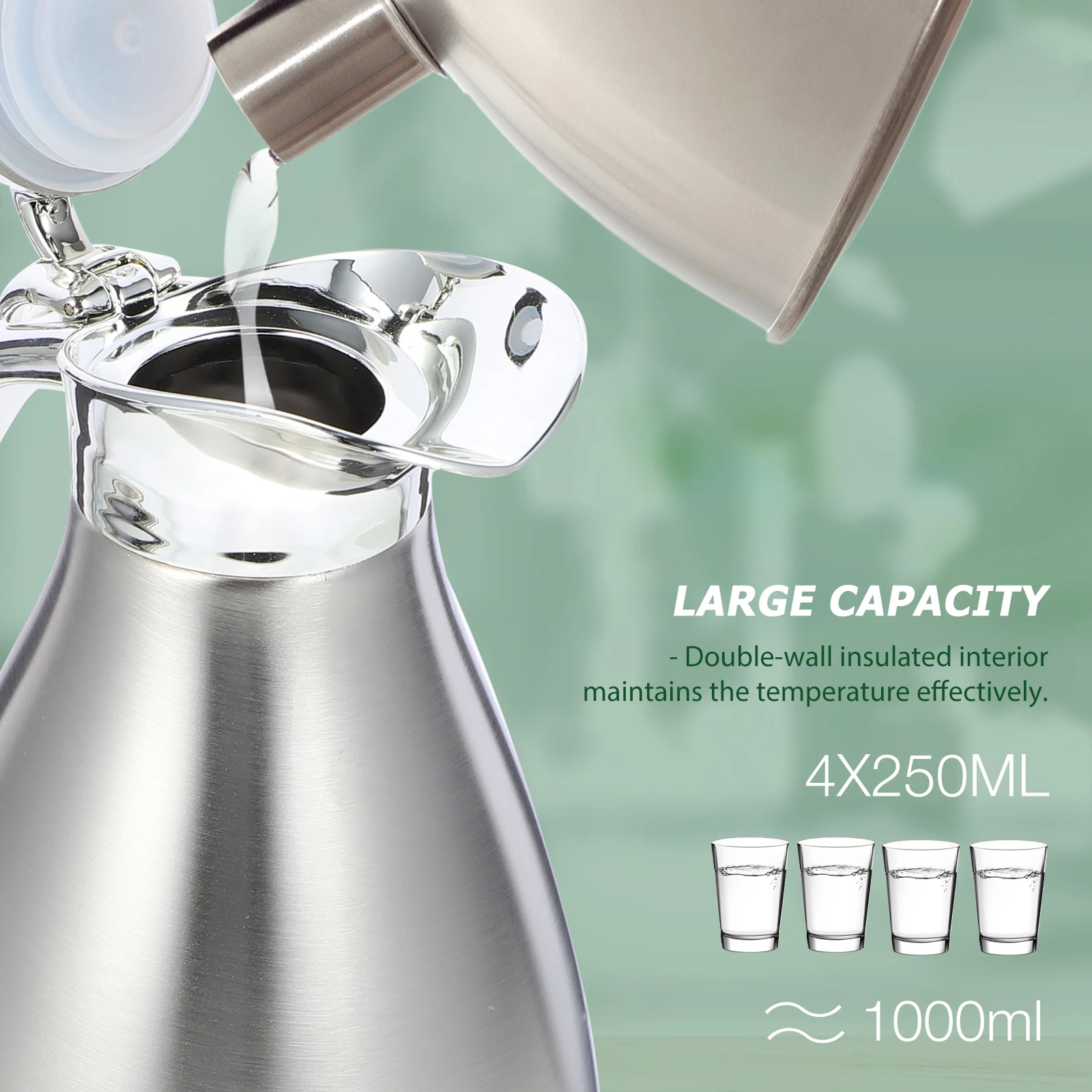 

Stainless Steel Double Layer Insulated Thermal Bottle 2.0L Silver Leak-Proof Vacuum Water Pot Large Capacity Coffee Kettle For