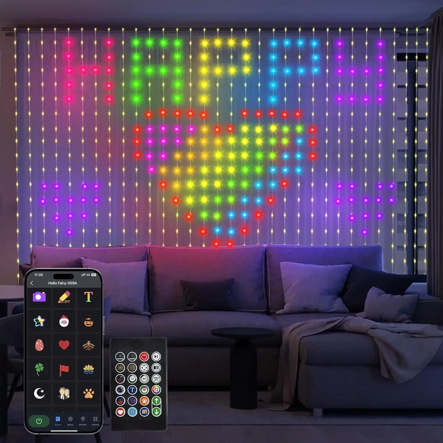 New LED Decoration RGB Curtain Smart Lights App Controlled Fairy Lights DIY Pattern and Text Programmable Music Sync Reote