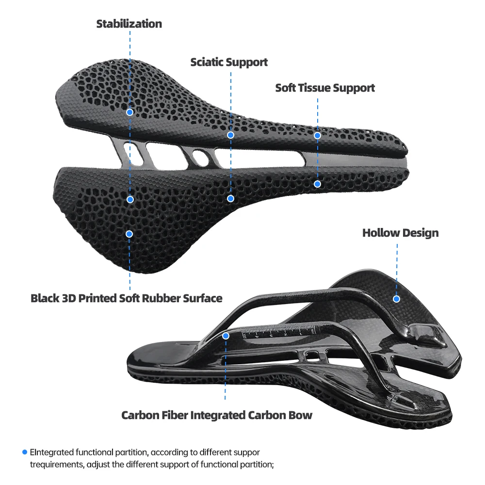 ثلاثية الأبعاد مطبوعة دراجة السرج MTB الطريق دراجة وسادة T800 الكربون مقعد جوفاء مريحة للتنفس مقعد الحصى الدراجات الملحقات #2