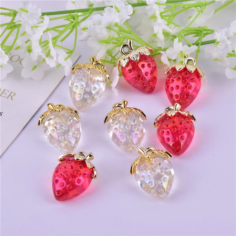 Mix 10pcs/pack 3D Strawberry Bling White and Red Color Fruit Resin Charms Earring DIY Fashion Jewelry Accessories