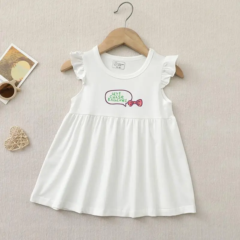 Toddler Girls Summer Flutter Sleeve Dress Cotton Lightweight Soft Skin-Friendly Comfort Casual Dress Chic