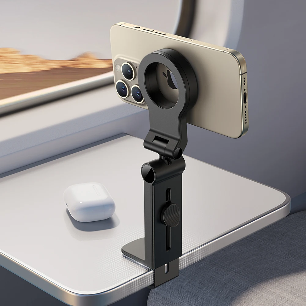 마그네틱 핸즈프리 비행기 휴대폰 마운트 360 °   iPhone 15 14 13 12용 유연한 회전 핸드폰 마운트 여행용 책상 전화 스탠드