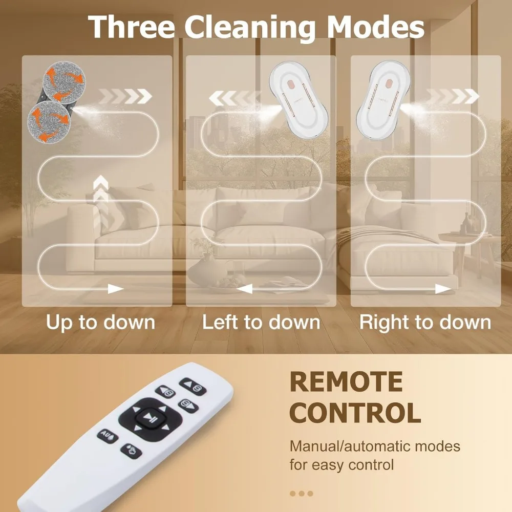 Window Cleaner Robot with Dual Water Spray, 3000Pa Suction, Auto Cleaning for Glass Doors & Windows view 4