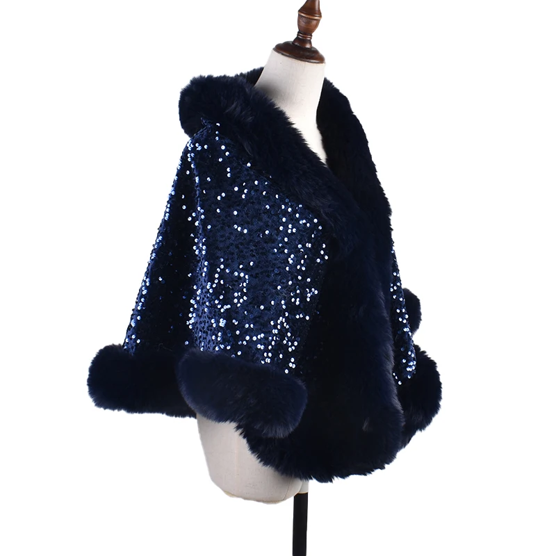 Sequin plush shawl for women\'s gatherings, warm scarf, versatile fur collar jacket, plush thickening, versatile fur cape shawl