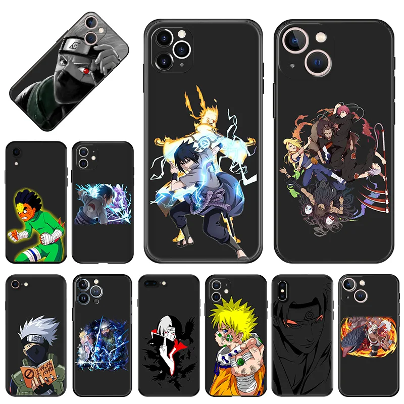 Silicone Soft Phone Case for iphone 16 Plus 15 14 13 12 11 Pro Max Mini XR SE 7 8 N-Narutos Uchihas Itachis Black Back Cover