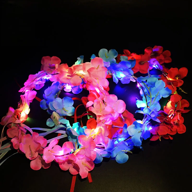 Glowing Flower Headband LED Light Up Hawaiian Headwear Parties Weddings Engagements White Rose Luminous Wreath Christmas Lights