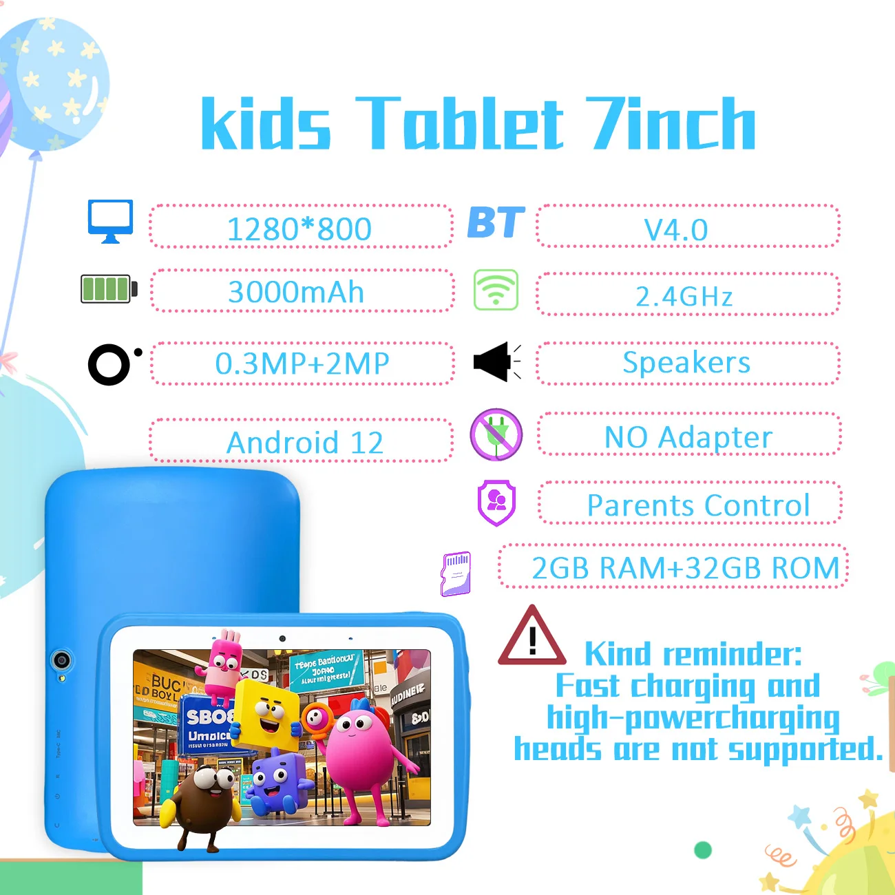 新しい 7 インチタブレットデュアルカメラ子供保護、Android 12 用タブレット、IPS18280*800、クリスマスと誕生日の子供向けギフト