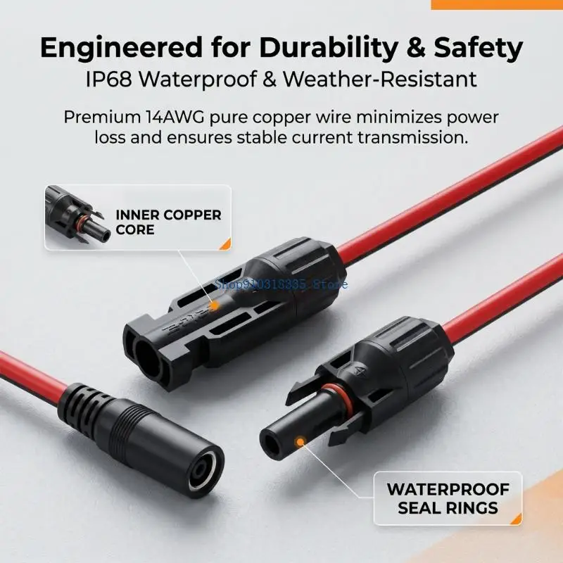 14AWG DC8.0X2.0Mm to MC4S Solars Adapters Wire for Portable Power Setups