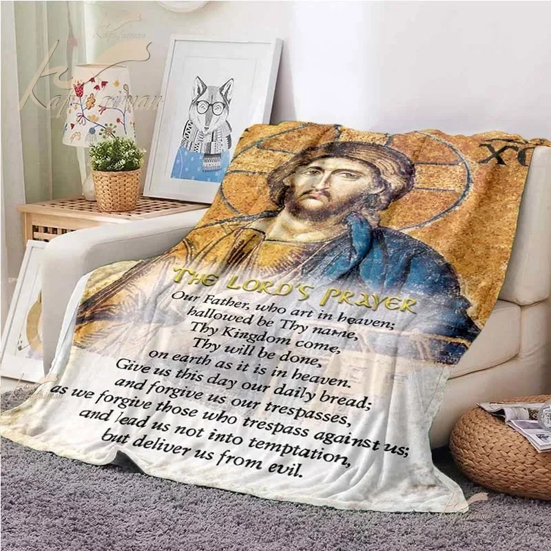 Bible Throw Blanket Esus Religion The Lord Prayer Plush Cover Soft Cozy Blanket for Sofa Chair Bed Plaid,religion Souvenir Gifts