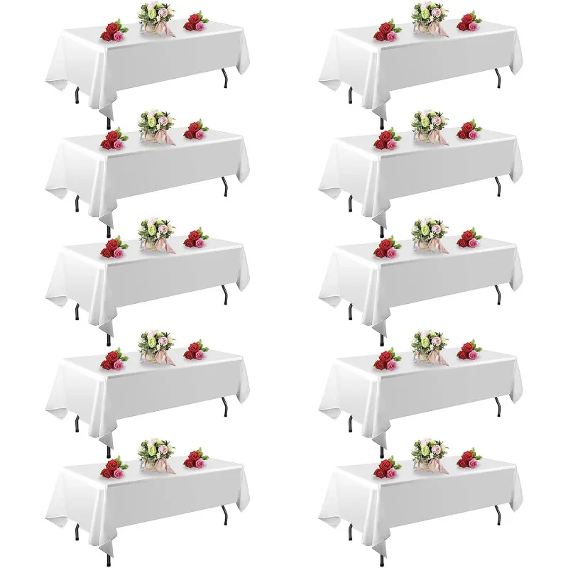 10 Pack White Table Cloth Rectangle Table 60 x 102 Inch Tablecloths for 6 Foot Rectangle Tables