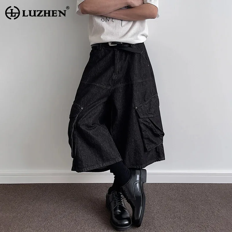 

LUZHEN 2025 Summer Original Big Pockets Decorate Cargo Cropped Pants Men's Trendy Cargo Solid Color Loose Straight Shorts JY2275