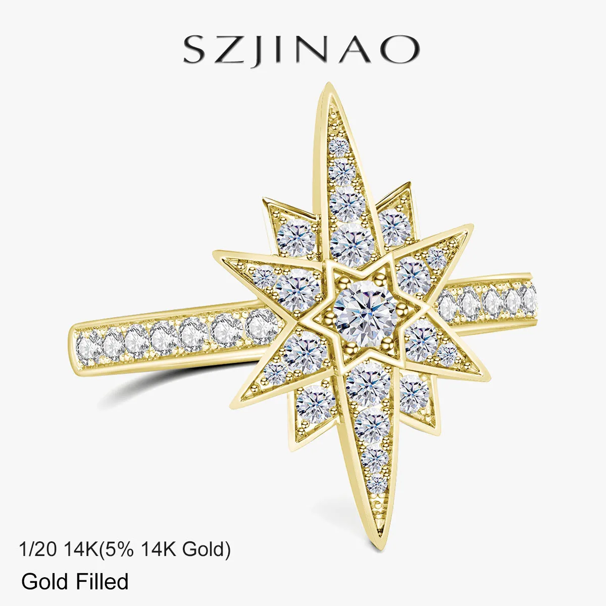 

Luxury 14K Gold Filled Moissanite Asterism Ring 3MM 0.1ct Sparkling Diamond Ring for Women Wedding Engagement Fashion Jewelry