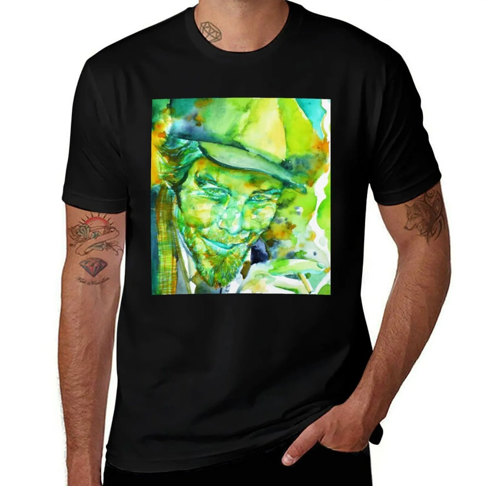Tom Waits TOM WAITS watercolor portrait . T-Shirt Plus Size Workout Short Sleeve Top