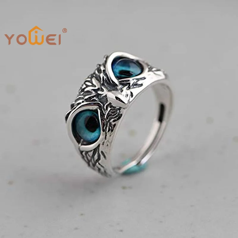 Latest Vintage Animal Open Adjustable Blue Eyes Owl Ring Men and Women Jewelry Party Gift