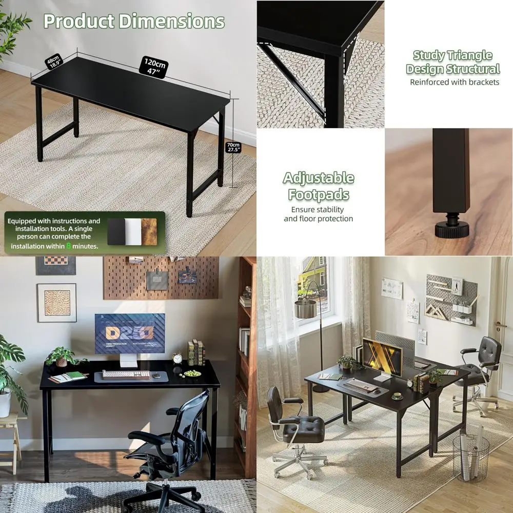 

Современный домашний офисный стол 47 дюймов для учебы, письма и игр с регулируемыми ножками, черный цвет