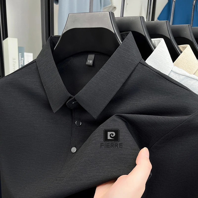 Autumn Men's Long-Sleeved Polo Shirt Lapel Button High Quality Stamp Fashion Casual Versatile Solid Color Men's Base Layer Tops