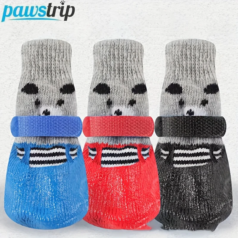 4 unids/lote de zapatos para perros, calcetines antideslizantes para cachorros, botas cálidas para perros, protectores de patas para perros pequeños, suministros para mascotas