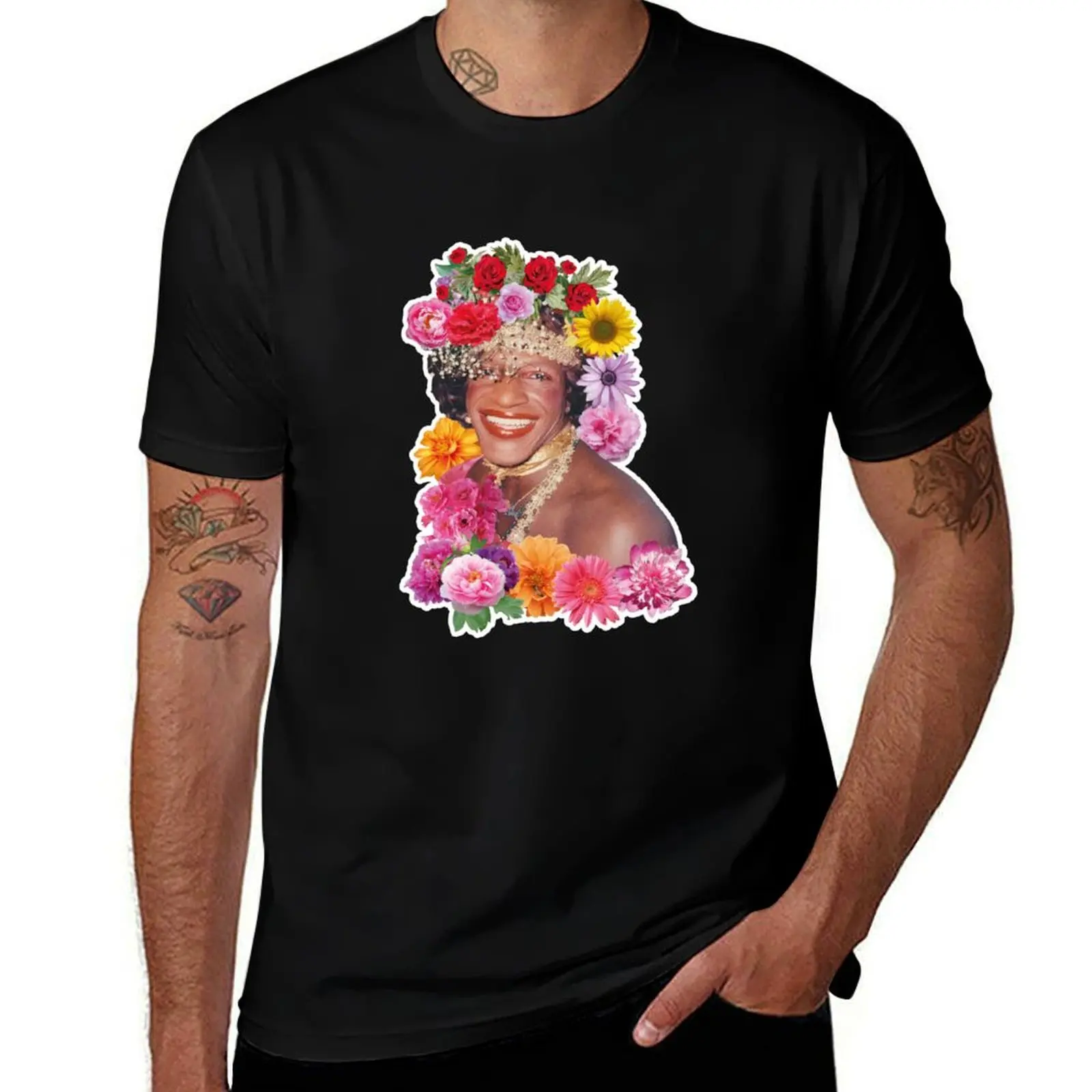

Flowerful Marsha P. Johnson T-Shirt man t shirts graphic black cotton t-shirt plain for man package T-Shirt