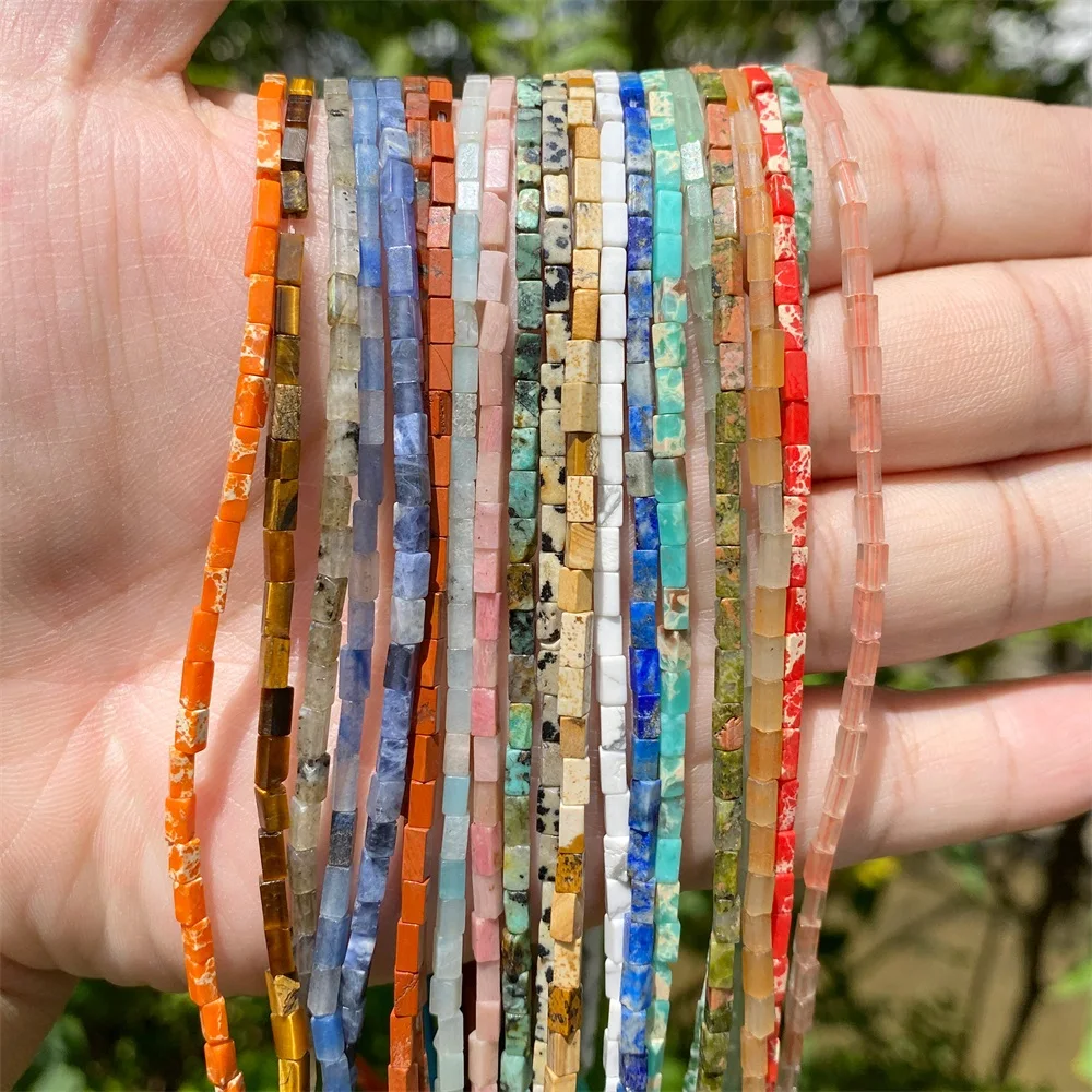 

2x4mm Natural Stone Beads Rectangle Cube Tiger Eye Labradorite lapis lazuli Quartz Loose Beads for Jewelry Making DIY Accessries