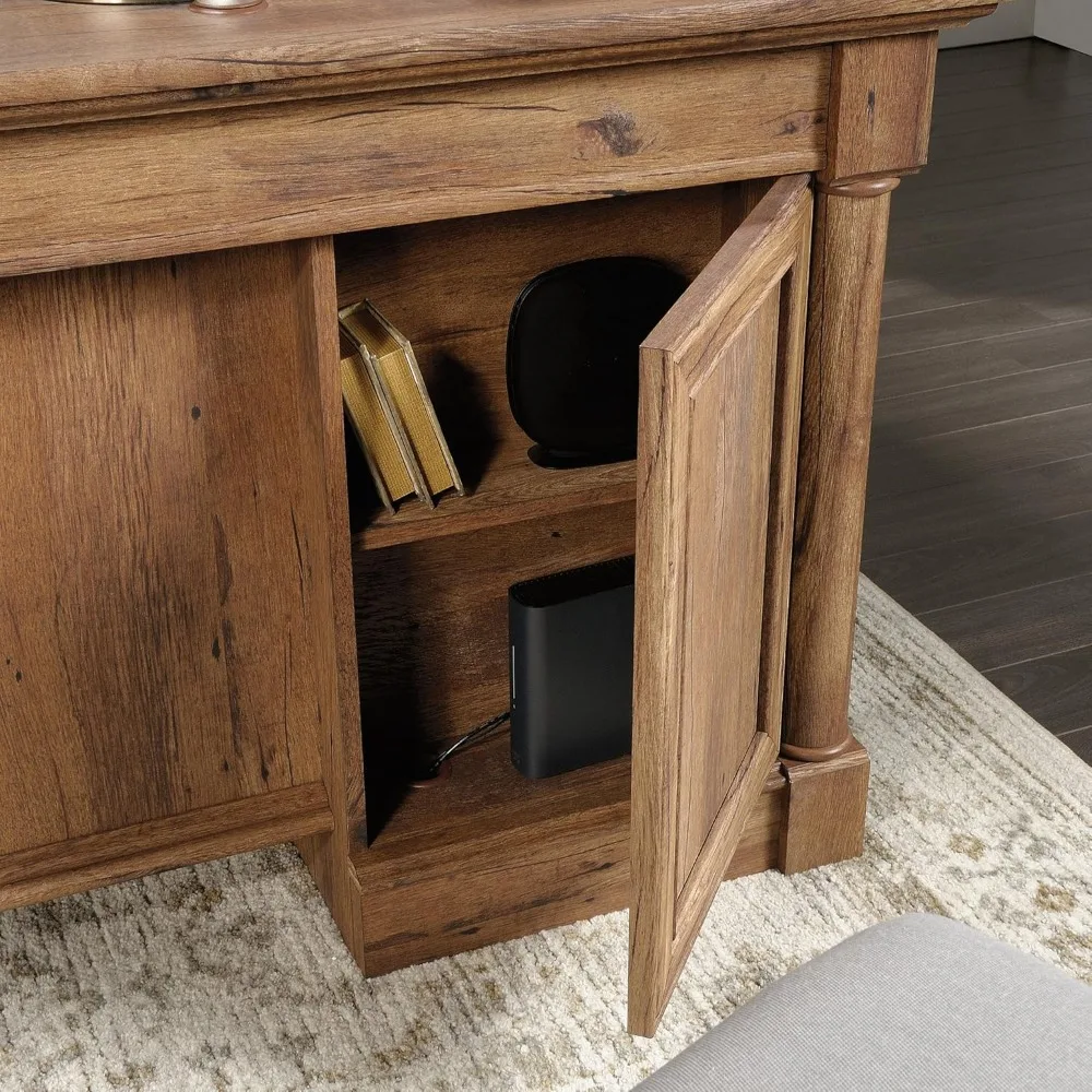 Executive Desk, 29.5"D X 65.1"W X 29.61"H, Vintage Oak Finish, Spacious Double Pedestal Desk