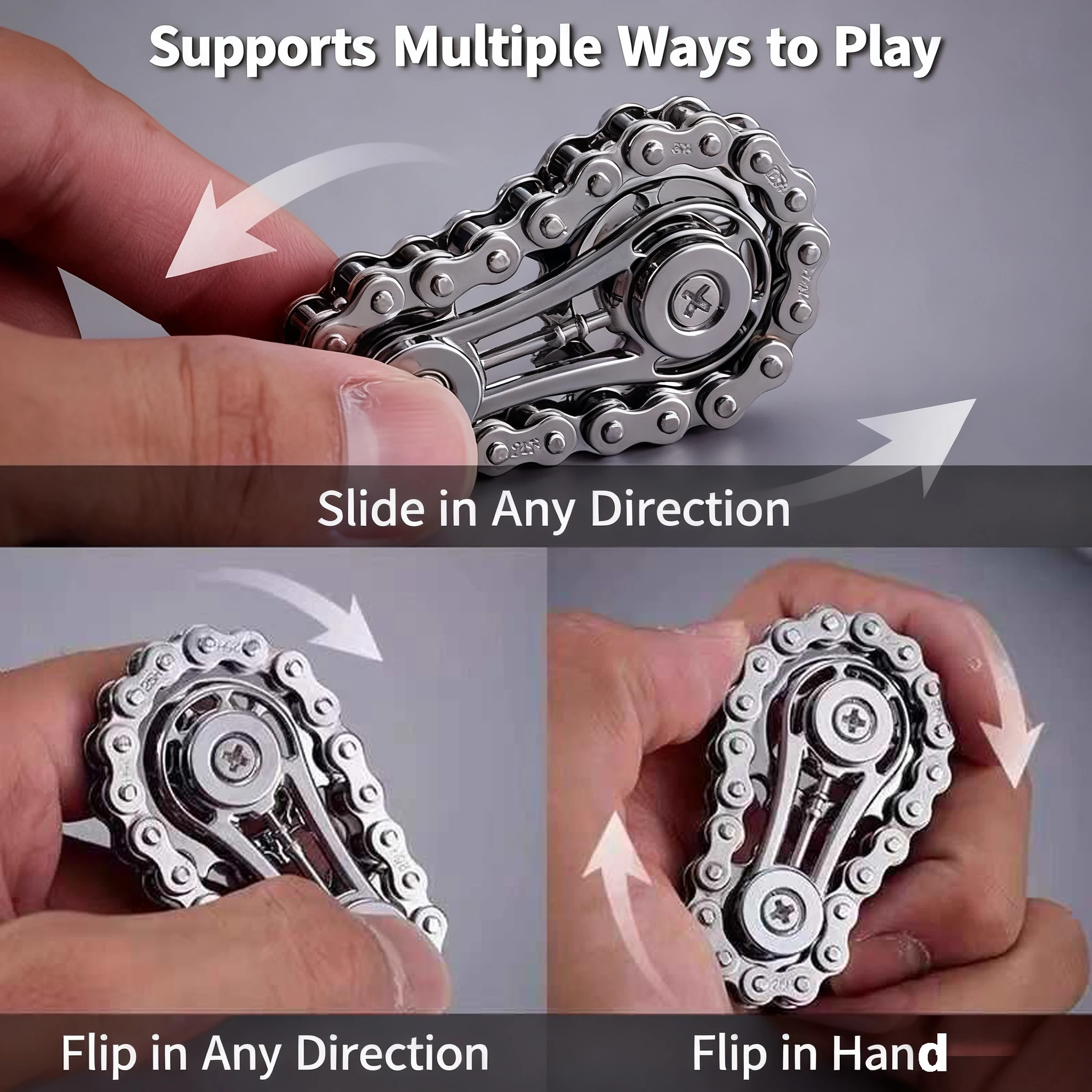 Chaîne d'engrenage de volant d'inertie en métal, pignons gyroscopiques du bout des doigts, jouet Anti-stress, Spinners, jouets d'exercice pour les doigts, noël