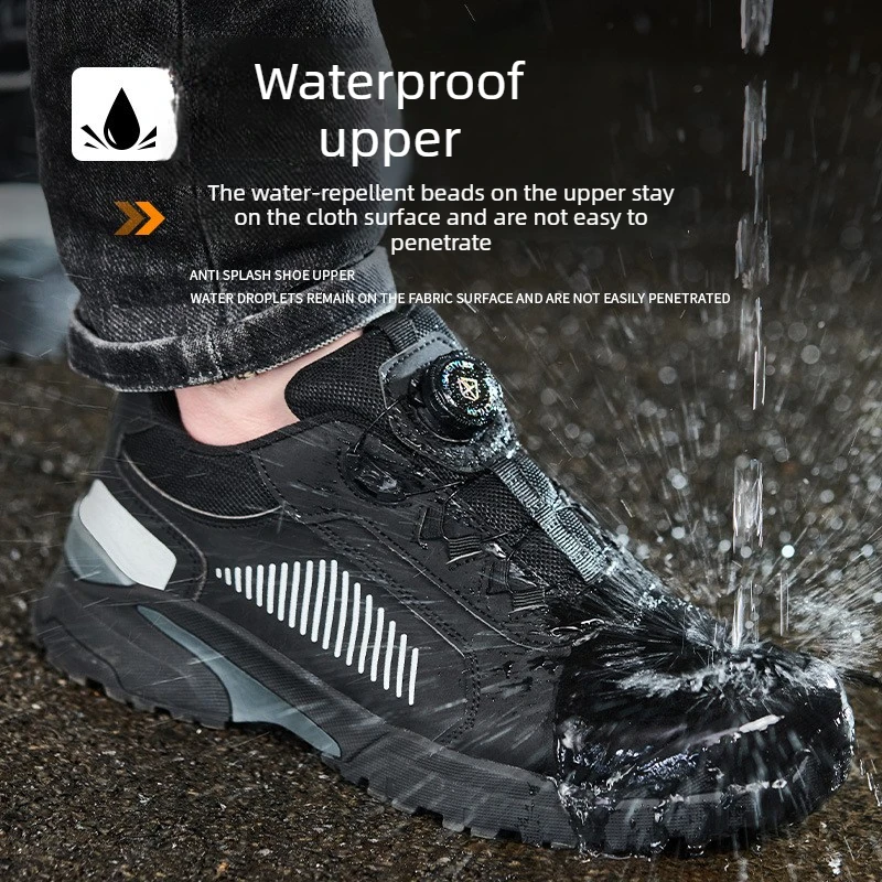 Chaussures de sécurité à embout d'acier pour hommes et femmes, semelle orthopédique anti-impact, bouton rotatif, imperméables, bottes de chantier à embout métallique_voghion.com