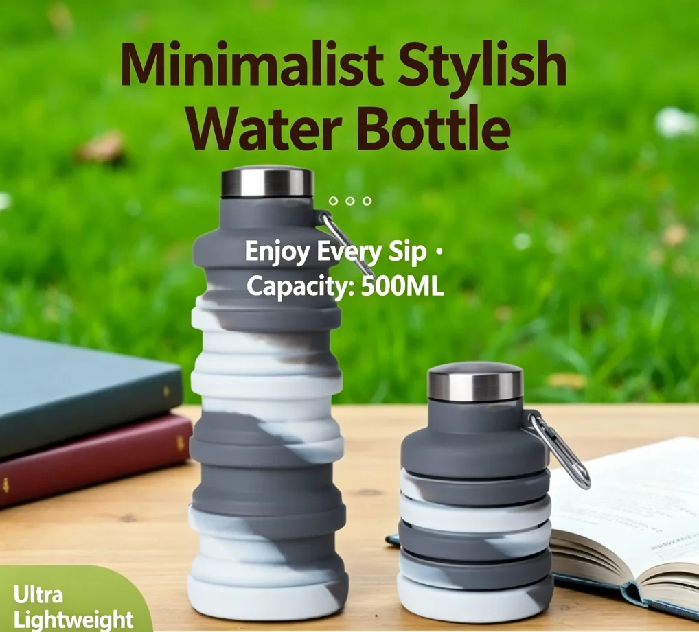 500ml Foldable Silicone Water Bottle Leakproof Collapsible Drinking Portable Lightweight Travel Camping Sports Drink Container view 6