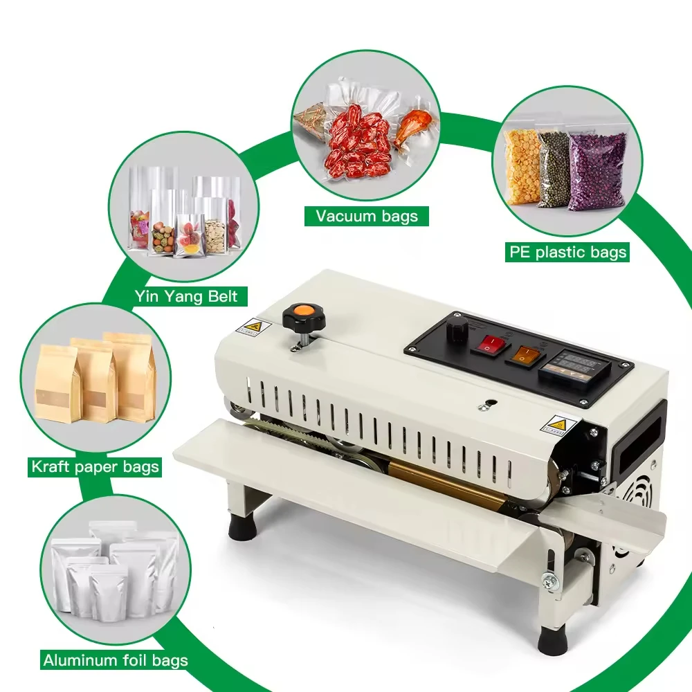 FR400 High Quality Stand Up Pouch Food Continuous Plastic Film Bag Zipper Automatic Band Sealer Heat Vertical Sealing Machine