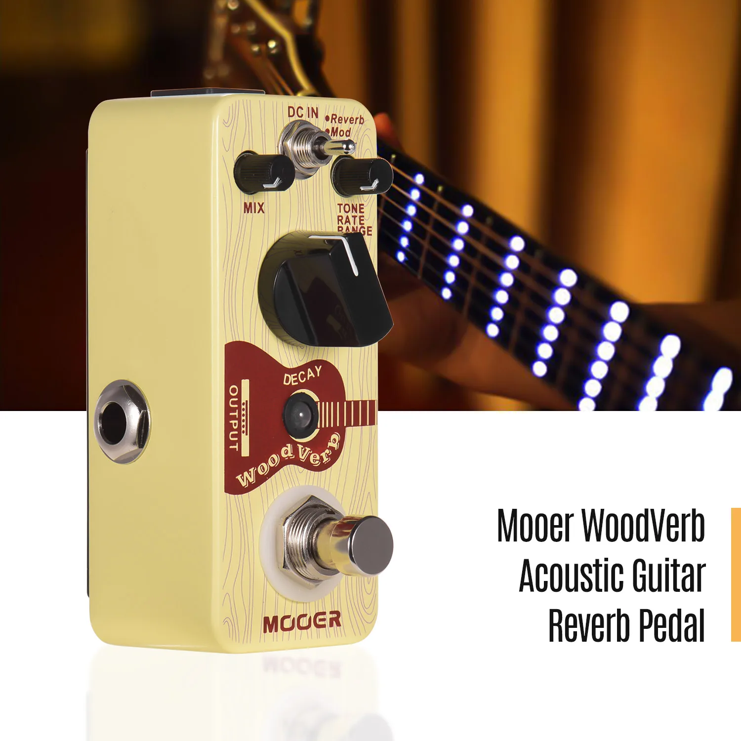 Mooer WoodVerb Acoustic Guitar Reverb Pedal Digital Reverb Pedal Reverb/Mod/Filter Modes True Bypass Micro Series Compact Pedal