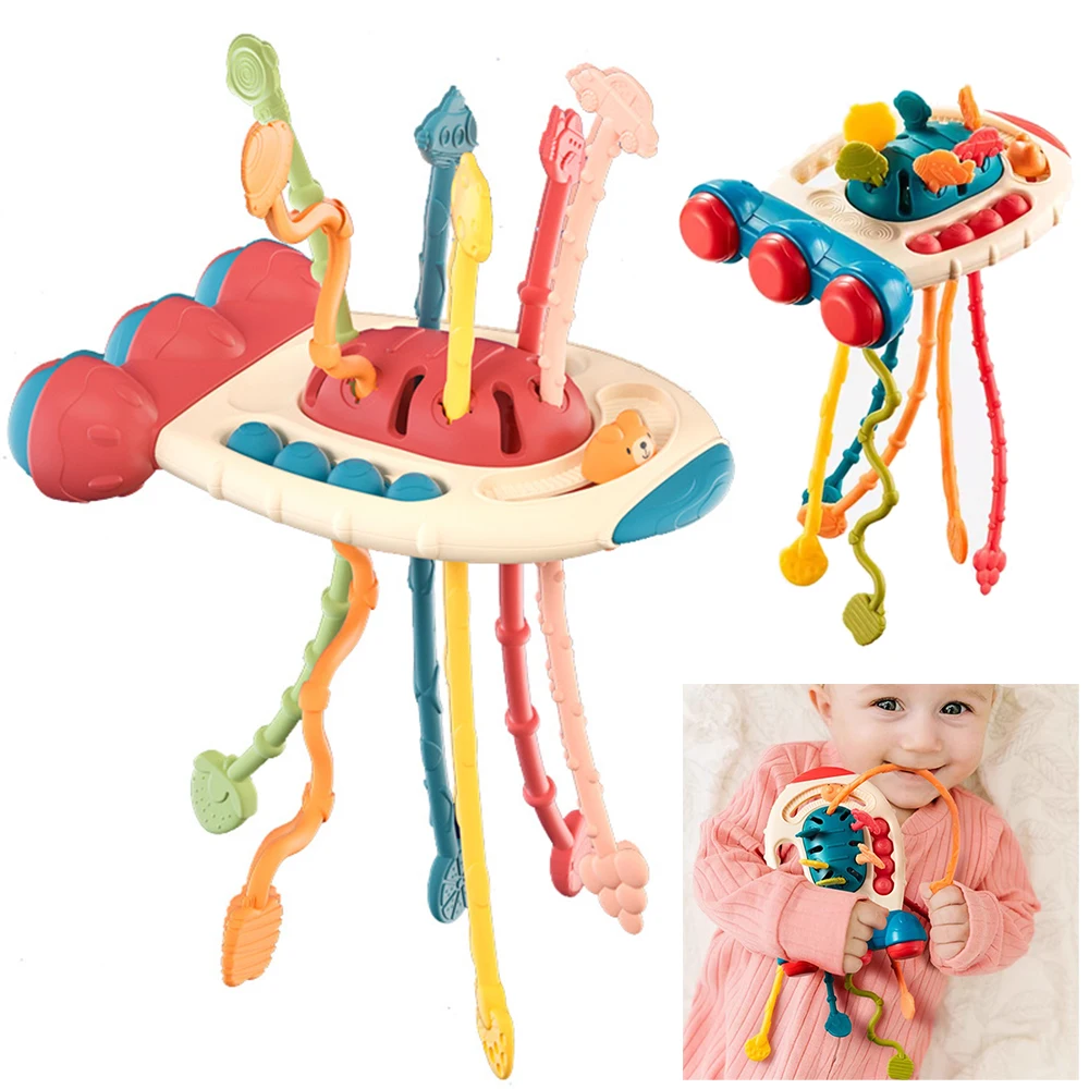

Baby Sensory Montessori Toys Silicone Pull String Toy for 0 12 Months Teething Toy Motor Skill Activity Toys for 1-3 Year Babies