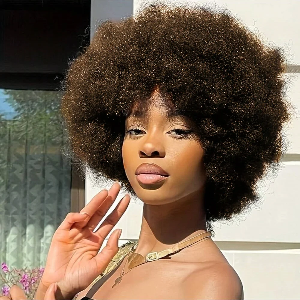 Short Afro Kinky Curly Hair Wigs For Women Natural Look with Our Human Hair Fluffy and Soft Full Machine Wigs
