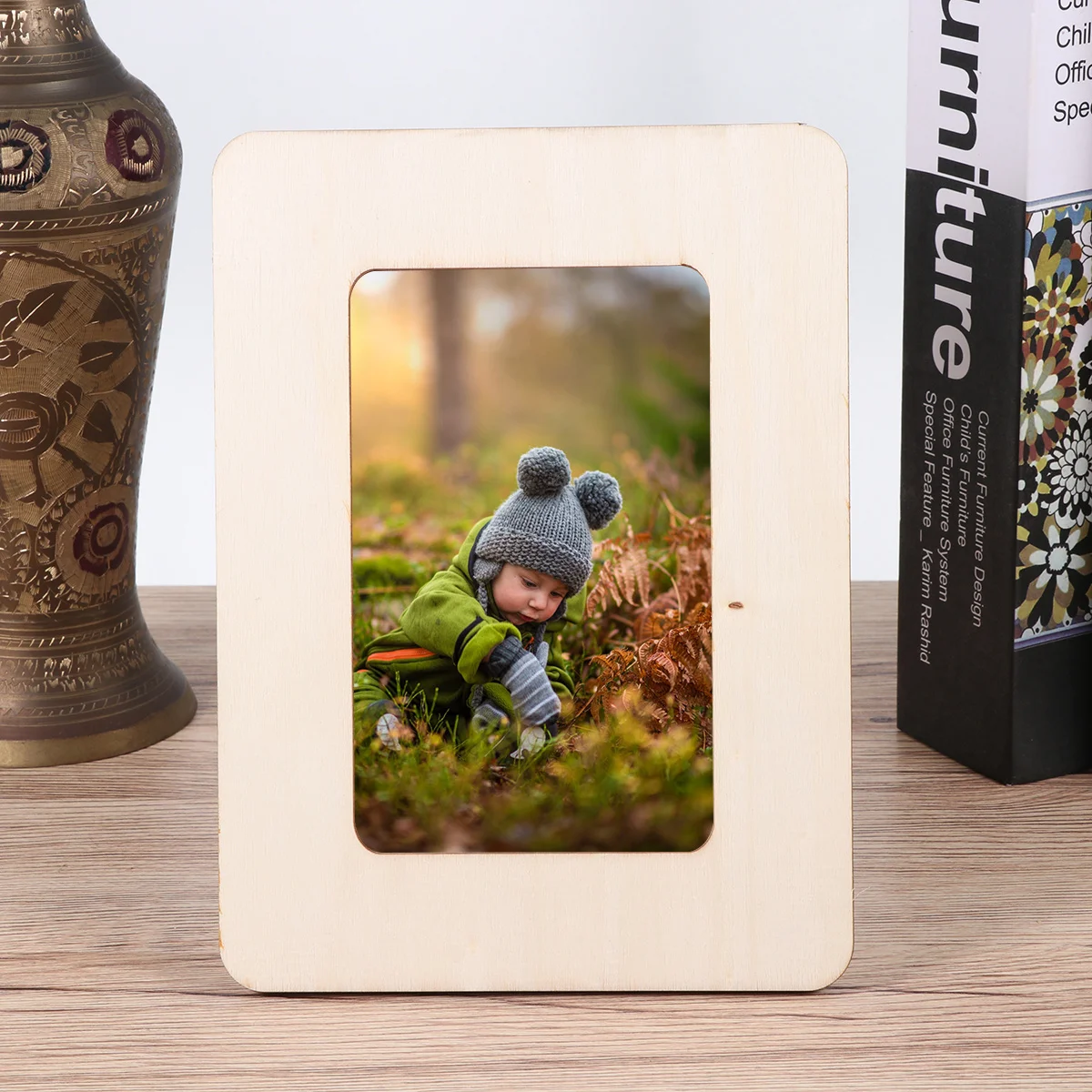 

4pcs 6 Inches Wooden Photo Frame Blank Diy Unfinished Craft For Kids School Projects Decoration Art Picture Organizer