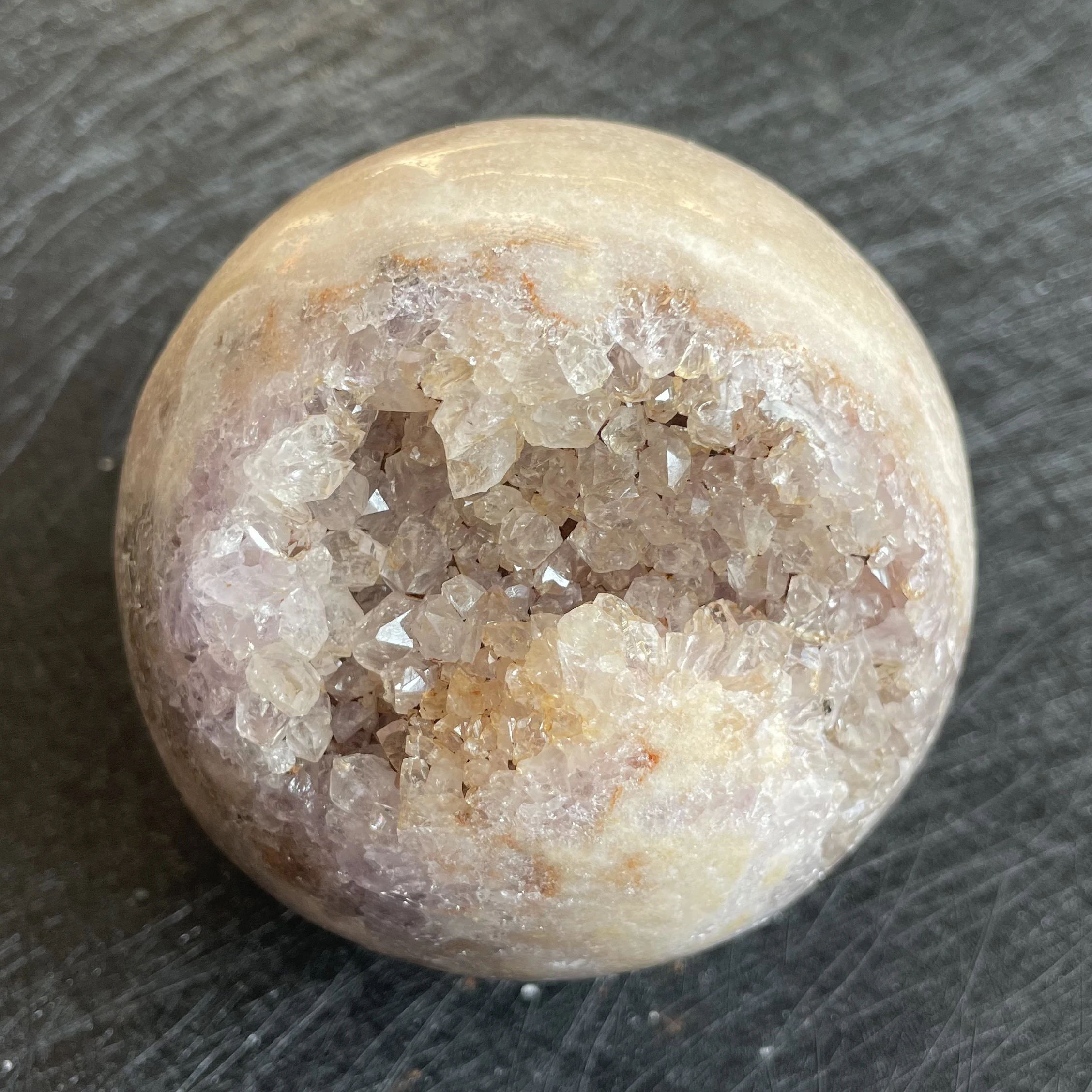 738g Natural Amethyst Cluster Pink Sakura Agate Sphere Open Tooth Ball Decoration Polished Quartz Sphere Reiki Healing