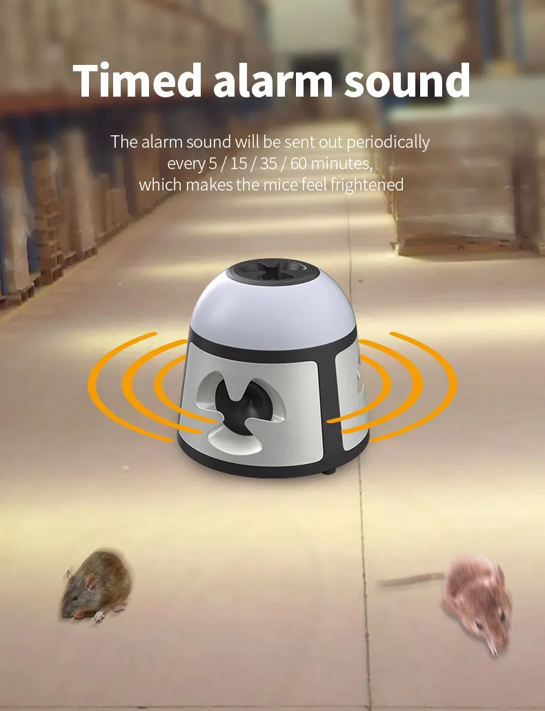 360-Grad Ultraschall-Tiervertreiber mit LED Rot-Weiß-Blitzalarm, Mäuseabwehr zum Einstecken für den Einsatz in Lagerhallen – Detail 7