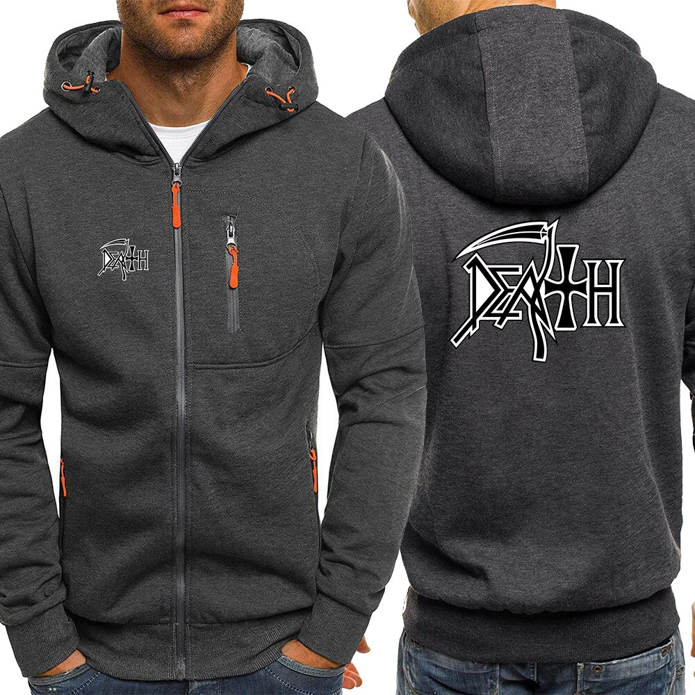 Death Band Rock Pakaian Fashion Pria Gambar Logam Berat Hoodie Bulu Musim Semi Musim Gugur Jaket Ritsleting Nyaman Mantel Kaus