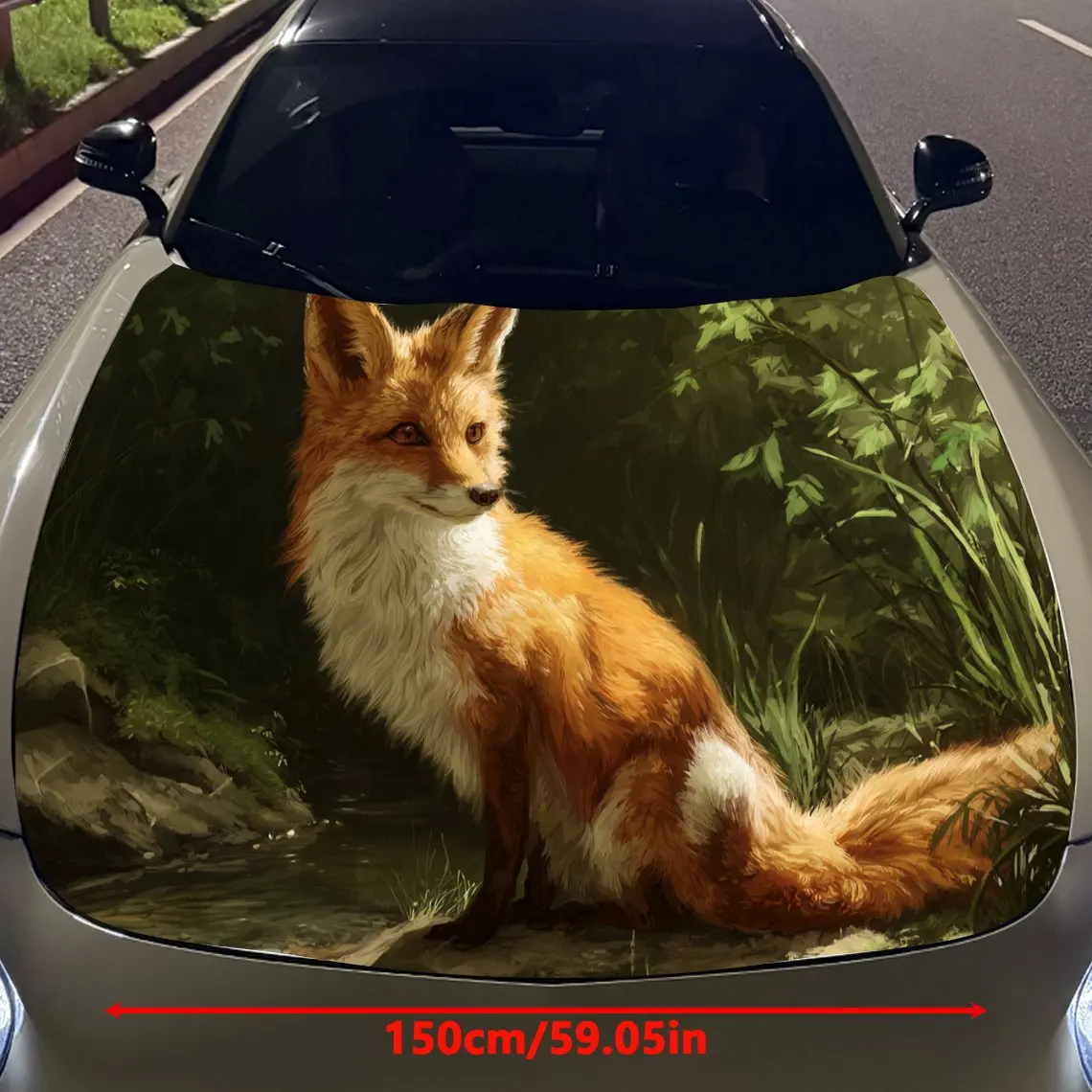 Car Decals Lifelike Fox Amidst Lush Greenery by a Stream Car Hood Sticker, Waterproof Self - Adhesive Vinyl Graphics Decals, Dec