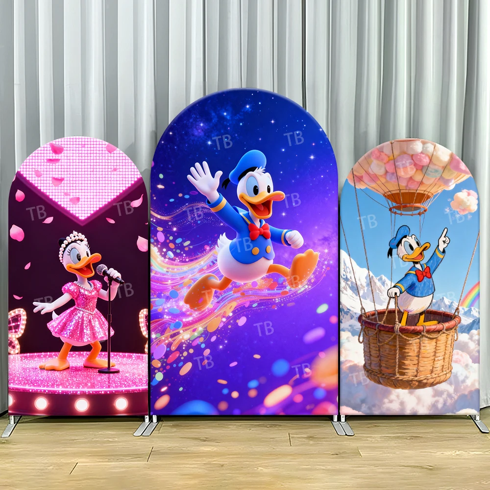 

Donald Daisy Fantasy Arch Backdrop Cover Stage Air Balloon Scene For Kids Birthday Party Magical Cartoon Theme Photo Booth