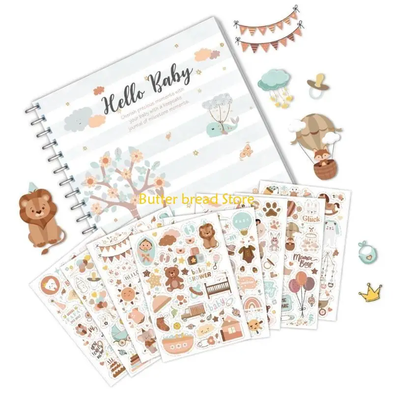 W89C Baby Memory Book with Sticker for Baby Boy or Girl Gender Neutral Baby Journal Baby Scrapbook Photo Album for First Year