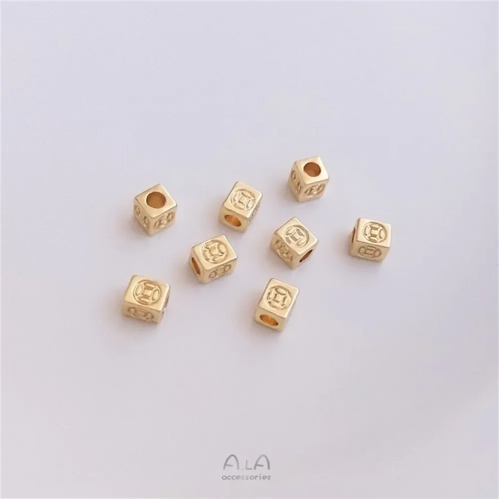 

14K Gold-coated Dumplings Gold Ingots Hexagonal Beads Small Lotus Cherry Bell Pendants Diy Charms Accessories K425