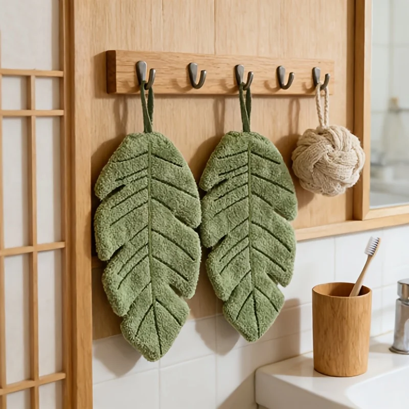 Toalla de mano colgante con forma de hoja de plátano, ideal para limpiar las manos, el rostro y la vajilla a diario, y como elemento decorativo.