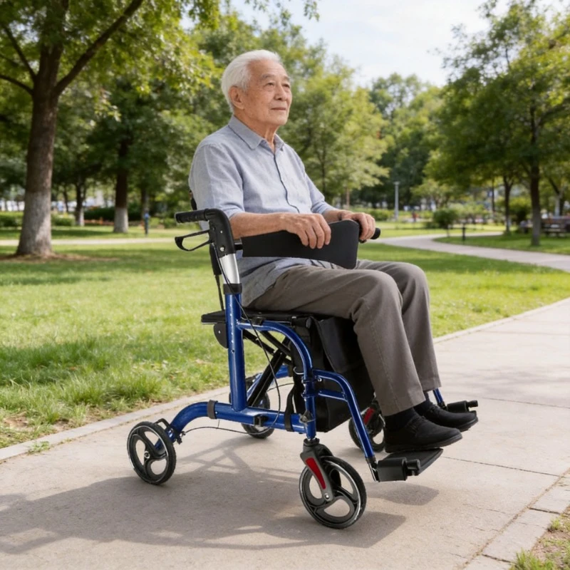 Elderly Shopping Carts with Seat Foldable Rollator Walkers Grocery Trolley for Seniors Portable Market Cart for Outdoor Shopping