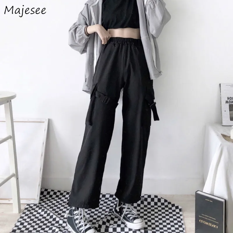 Pants Women Spring Black Loose Cargo Trousers Students Korean Style BF Casual Female Hot Sale Cool Drawstring Daily Street Wear