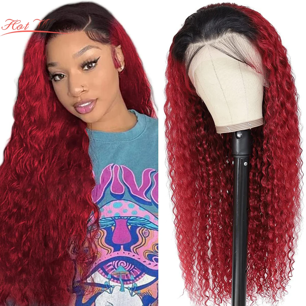 

1B 99J Burgundy Curly Wig Human Hair Pre Plucked Deep Wave Wig 13x4Transparent Lace Front Wig for Women Baby Hair Red Wine Color