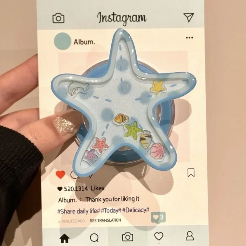 

Cute Cartoon Quicksand Shake Starfish for Magsafe Griptok Holder Phone Finger Ring Stand Support for iPhone 17 16 Girl Bracket