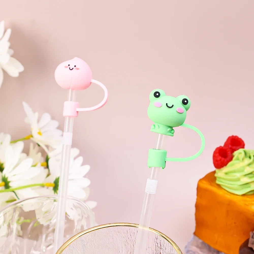 Lots Silicone Straw Plug Peach Penguin Frog Dinosaur Watermelon Pattern Tips Dust Cap Splash Proof Cup Accessories Straw Stopper